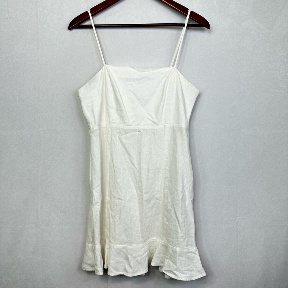 Forever21 Summer Sun Mini Dress Ruffle Sleeveless Strappy White Adjustable